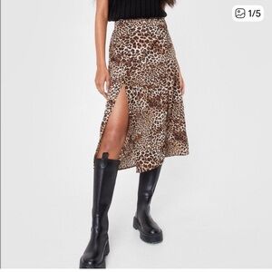Nasty Gal Brown Leopard Midi Skirt
